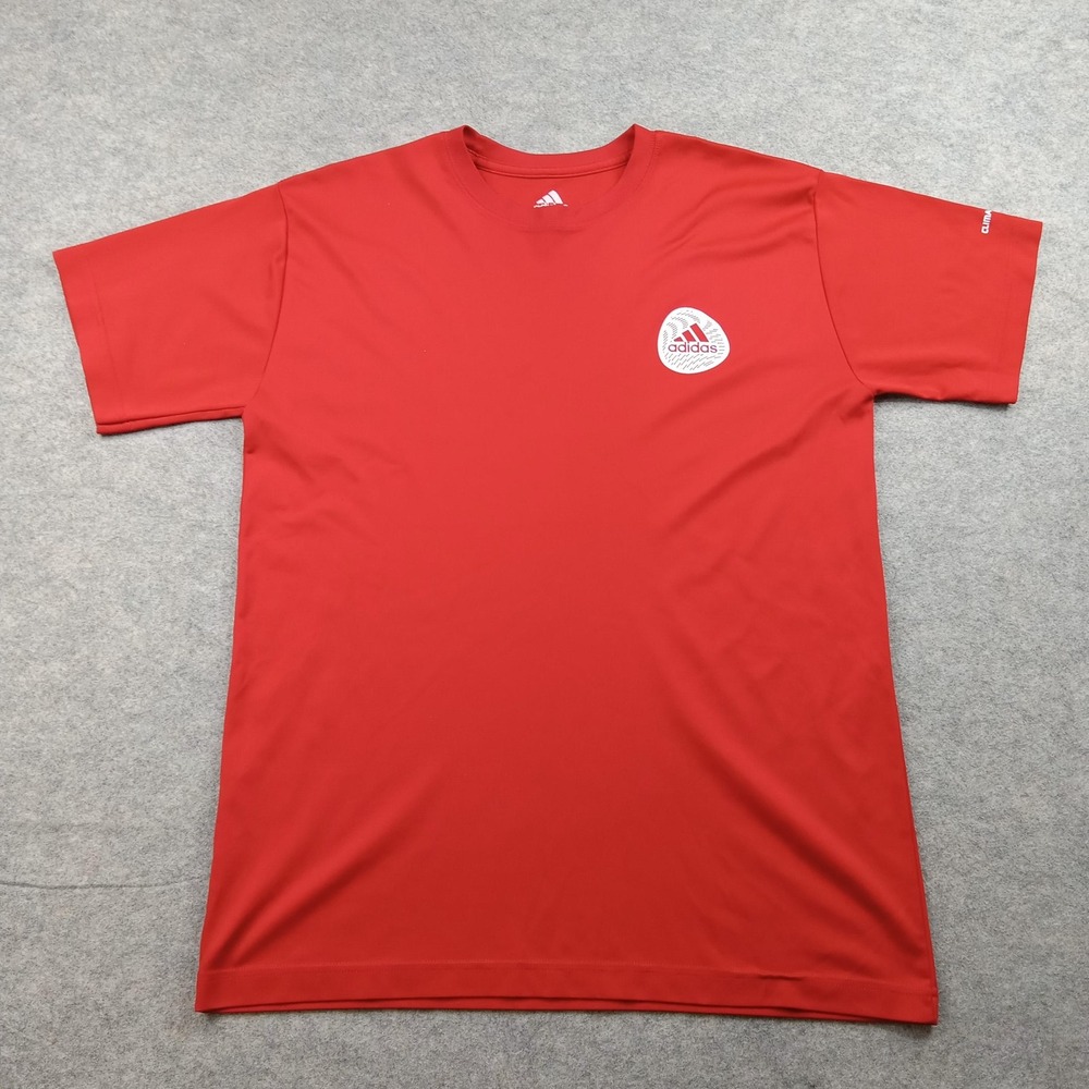 Adidas Shirt Mens Medium Red Performance Short Sleeve Athletic Training Top